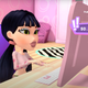 Bratz doll Jade sits at the computer.